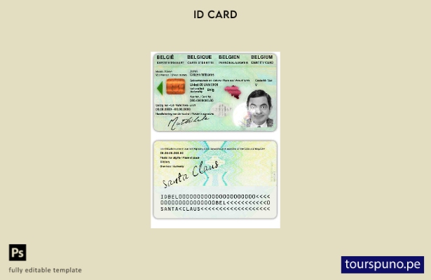 Plantilla de identificación de Bélgica lista para imprimir